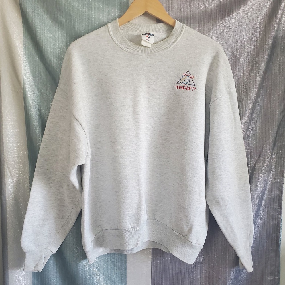 Vintage Jerzees NuBlend Fins-Up Shark Embroidered Sweatshirt Gray XL 90s